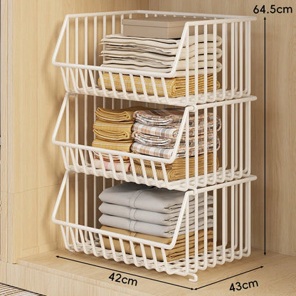 Wire Closet Basket Organizer Stackable Open-Front Powder-Coated Steel