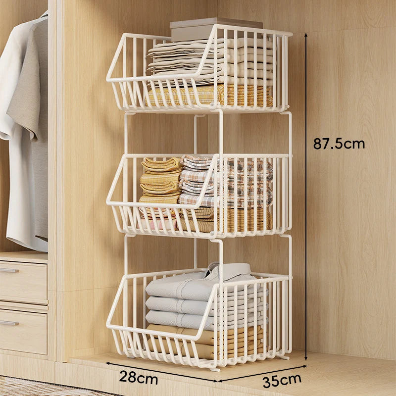 Wire Closet Basket Organizer Stackable Open-Front Powder-Coated Steel