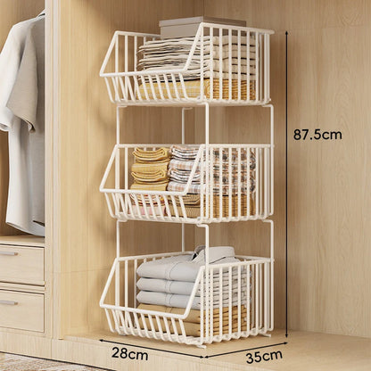 Wire Closet Basket Organizer Stackable Open-Front Powder-Coated Steel
