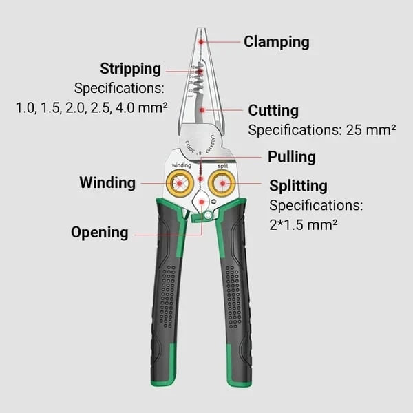 Wire Stripping Pliers Seven-in-One Multi-Function Spring-Loaded Handles
