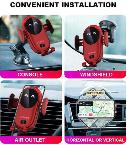 Wireless Car Charger 15W Auto-Clamp Vent & Suction Mount