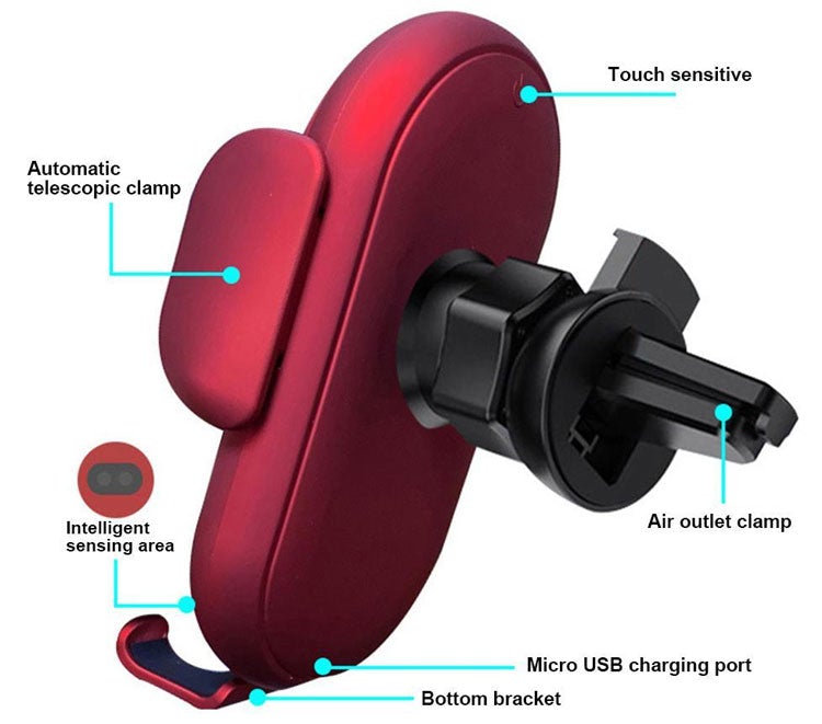 Wireless Car Charger 15W Auto-Clamp Vent & Suction Mount