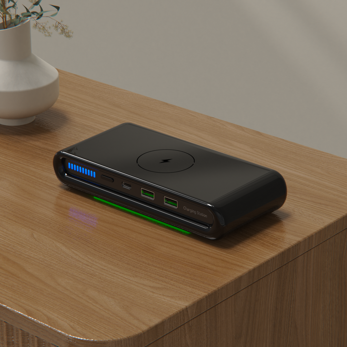 Wireless Charger 4-in-1 Multi-Device USB-A Ports & LED Indicator