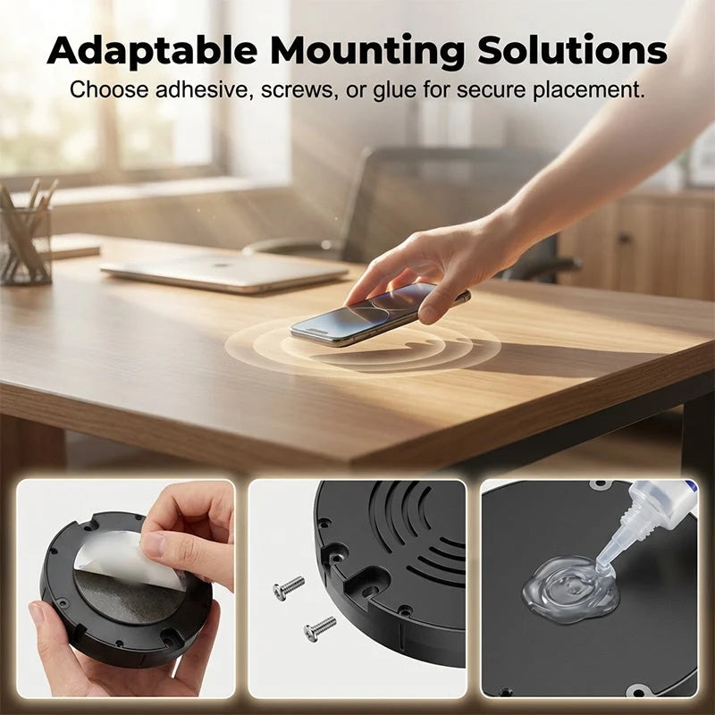 Wireless Charger Under-Desk Mount Through-Tabletop Fast Charging