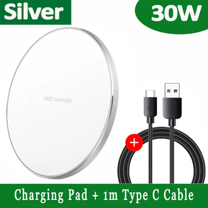 Wireless Charging Pad 30W Fast Charging USB-C Cable Included
