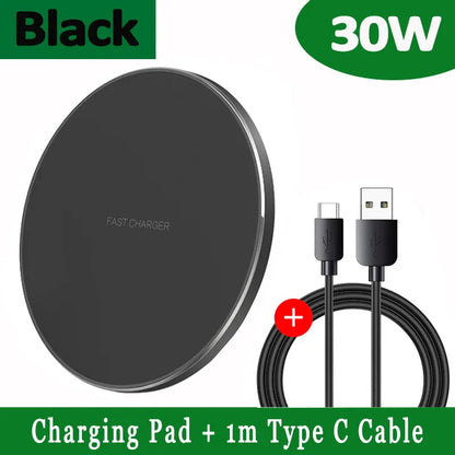 Wireless Charging Pad 30W Fast Charging USB-C Cable Included