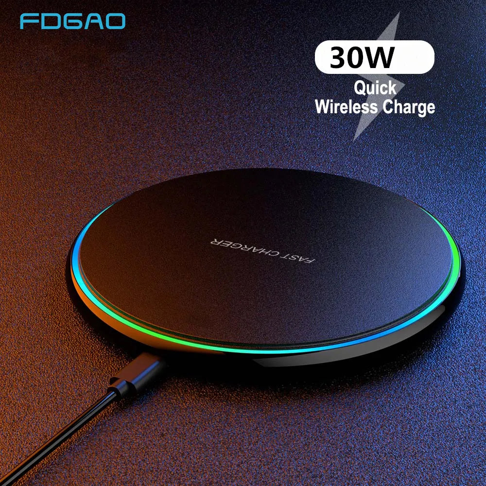 Wireless Charging Pad 30W Fast Charging USB-C Cable Included