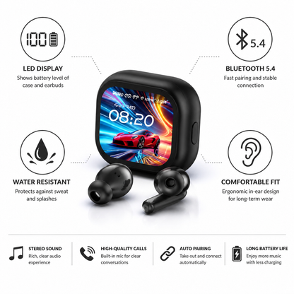 Wireless Earbuds Bluetooth 5.4 LED Charging Case