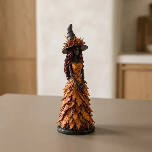 Witch Figurine Leaf-Inspired Sculptural Halloween Decor