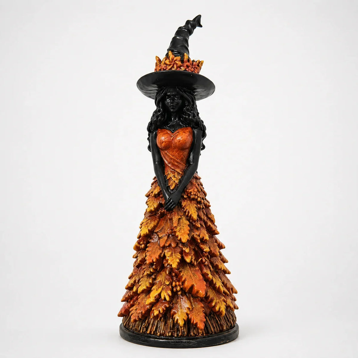 Witch Figurine Leaf-Inspired Sculptural Halloween Decor