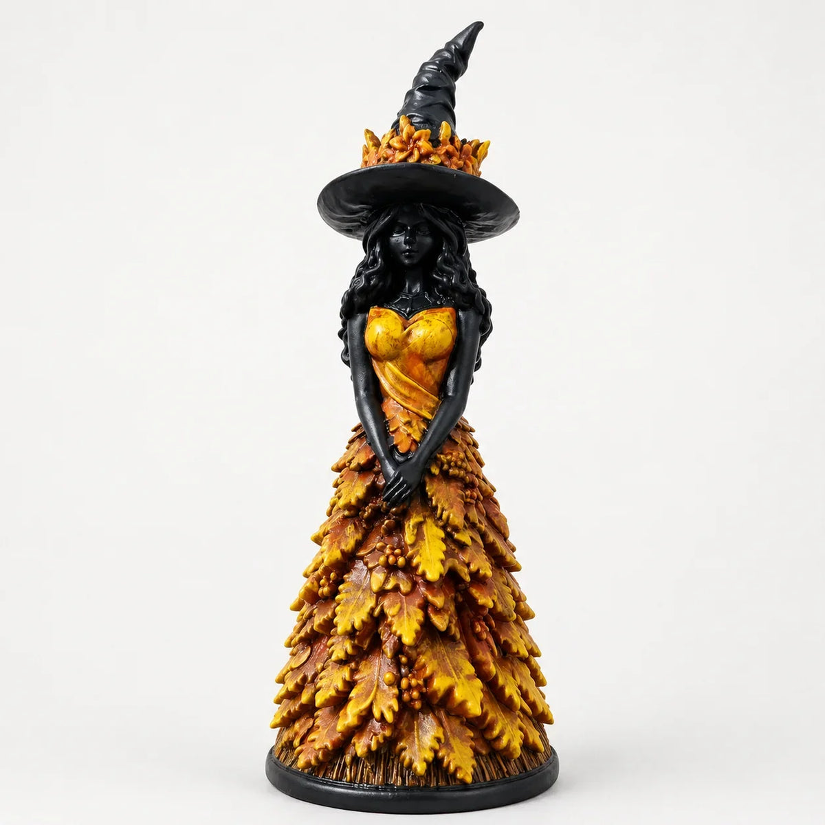 Witch Figurine Leaf-Inspired Sculptural Halloween Decor