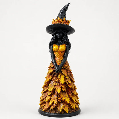 Witch Figurine Leaf-Inspired Sculptural Halloween Decor