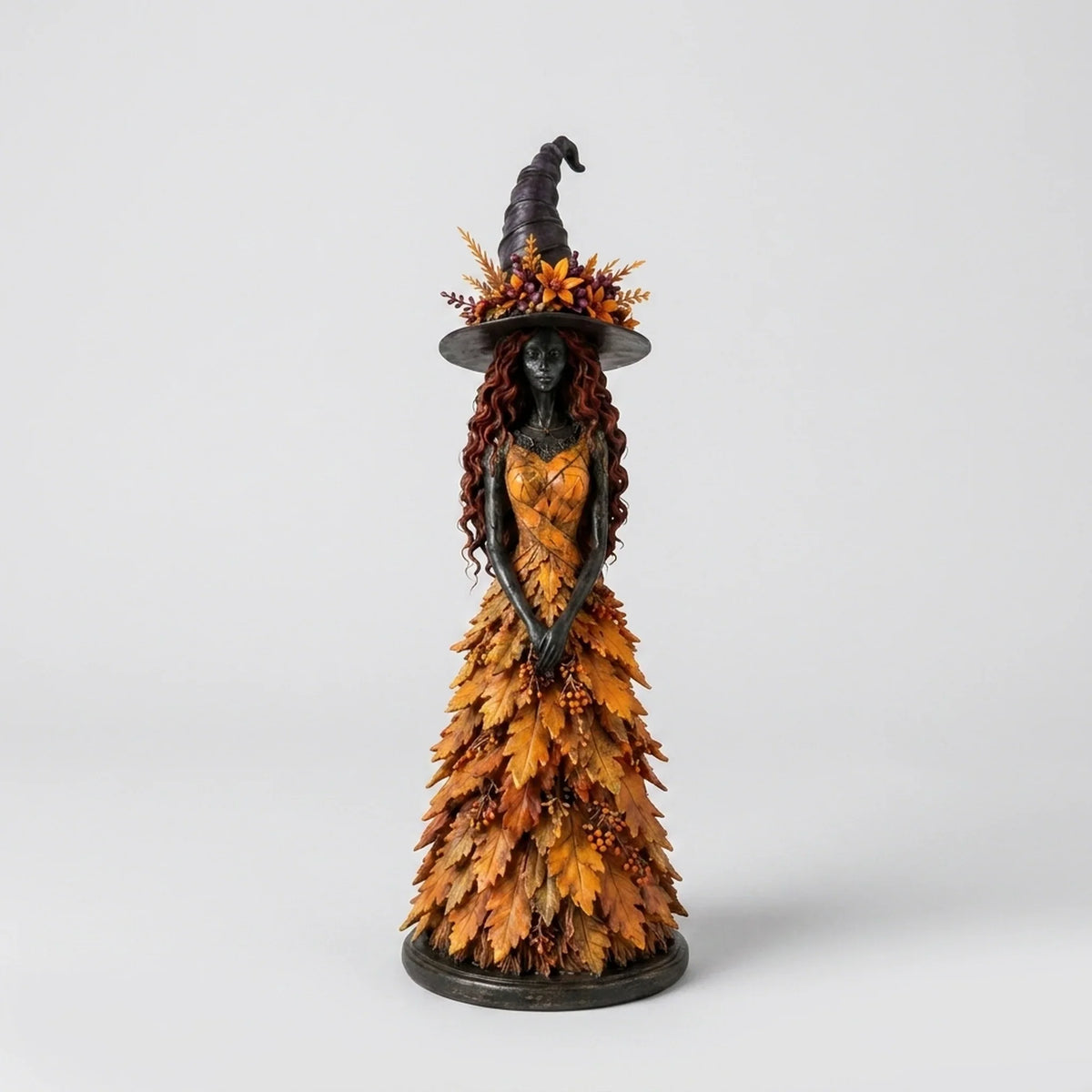 Witch Figurine Leaf-Inspired Sculptural Halloween Decor