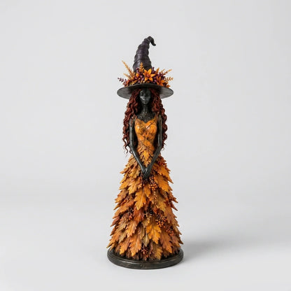 Witch Figurine Leaf-Inspired Sculptural Halloween Decor