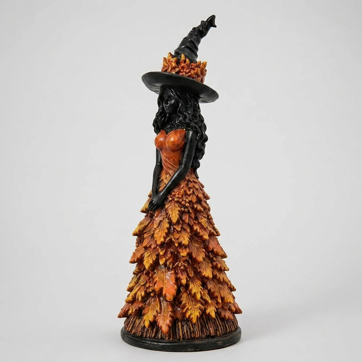 Witch Figurine Leaf-Inspired Sculptural Halloween Decor