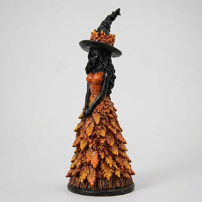 Witch Figurine Leaf-Inspired Sculptural Halloween Decor