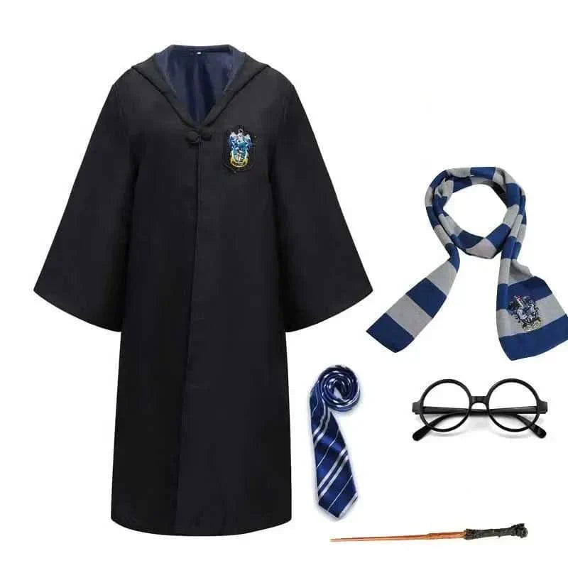 Wizard Costume Set Robe Wand Scarf Tie & Glasses