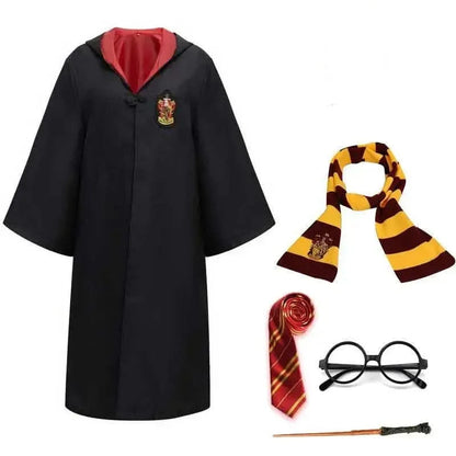 Wizard Costume Set Robe Wand Scarf Tie & Glasses