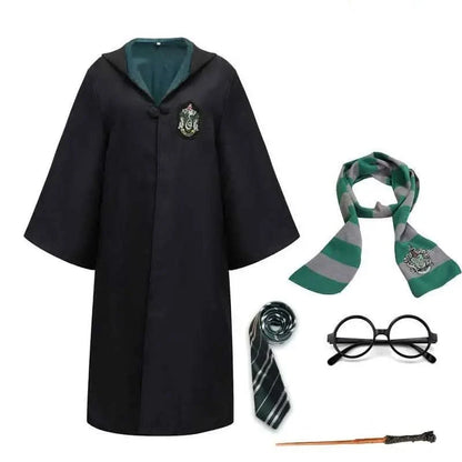 Wizard Costume Set Robe Wand Scarf Tie & Glasses