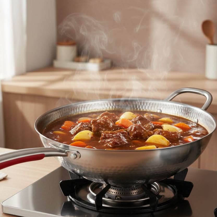 Wok Stainless Steel Induction Compatible Curved Bottom 11.8 Inch