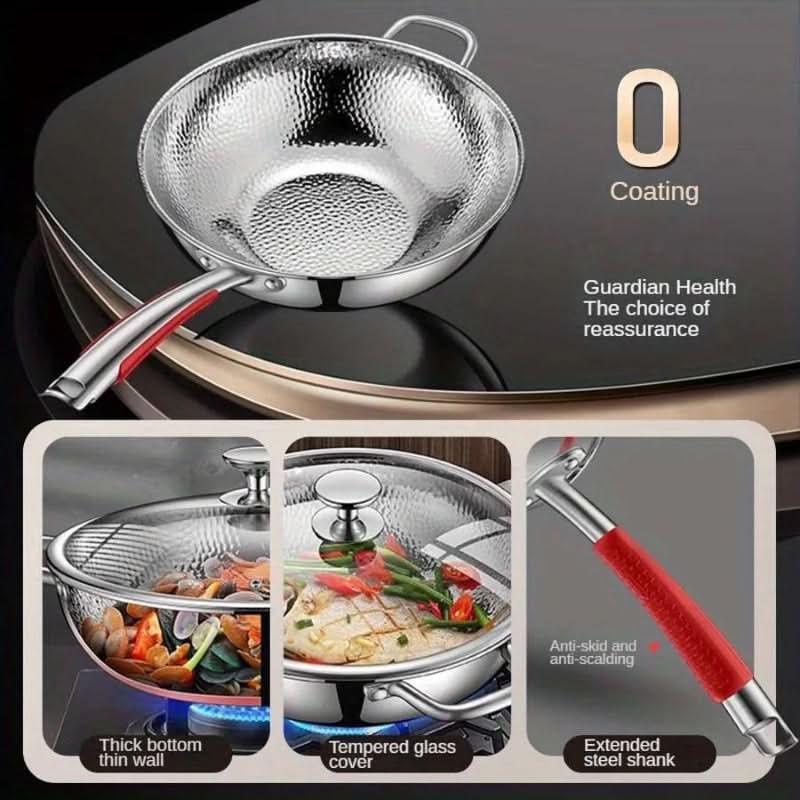 Wok Stainless Steel Induction Compatible Curved Bottom 11.8 Inch