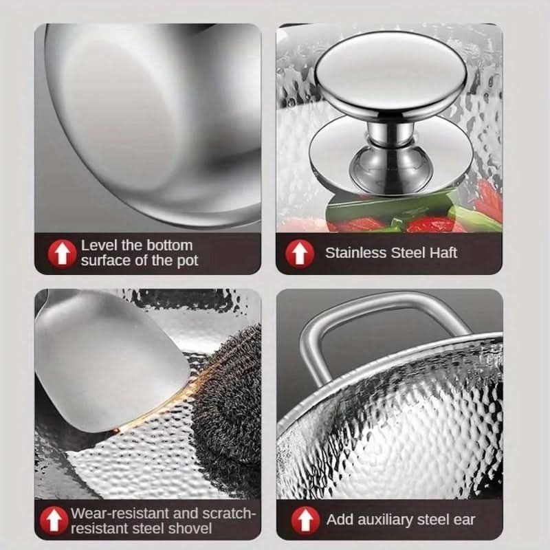 Wok Stainless Steel Induction Compatible Curved Bottom 11.8 Inch