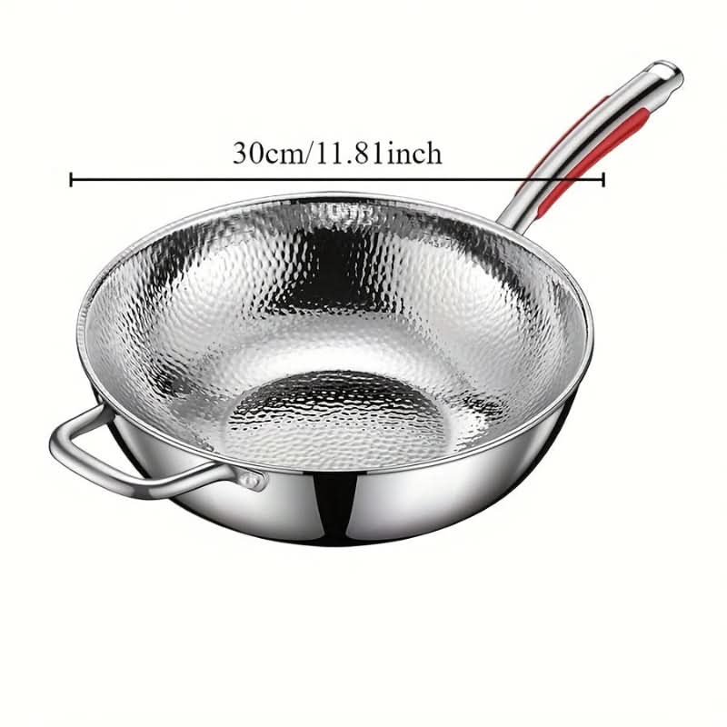 Wok Stainless Steel Induction Compatible Curved Bottom 11.8 Inch