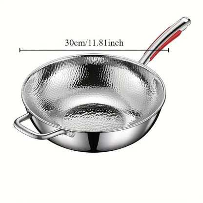 Wok Stainless Steel Induction Compatible Curved Bottom 11.8 Inch