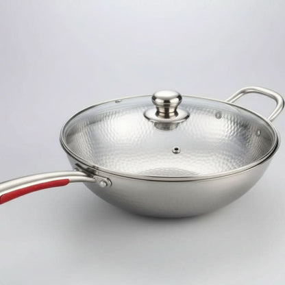 Wok Stainless Steel Induction Compatible Curved Bottom 11.8 Inch