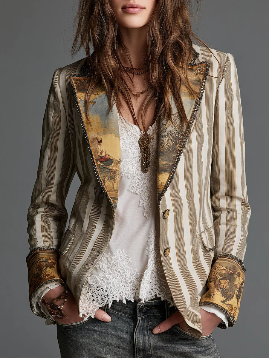Women's Blazer Decorated Notched Lapels Tailored Fit Two-Button Front