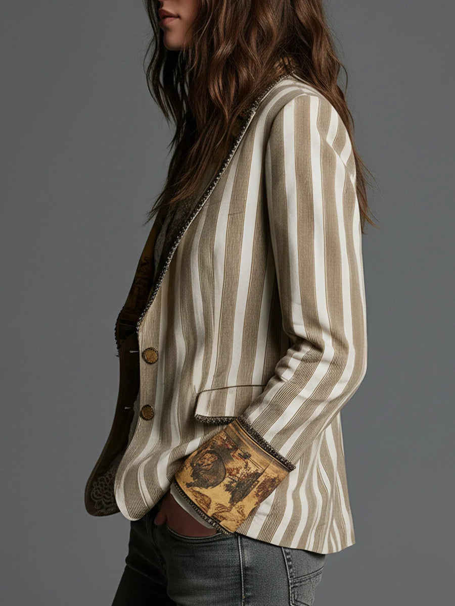 Women's Blazer Decorated Notched Lapels Tailored Fit Two-Button Front