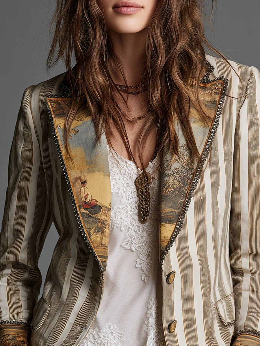 Women's Blazer Decorated Notched Lapels Tailored Fit Two-Button Front