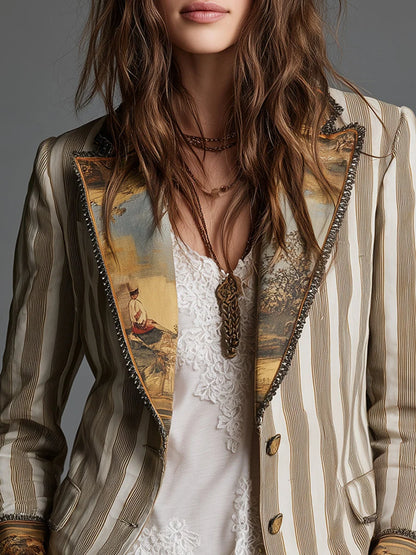 Women's Blazer Decorated Notched Lapels Tailored Fit Two-Button Front