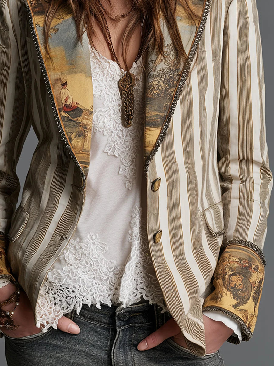 Women's Blazer Decorated Notched Lapels Tailored Fit Two-Button Front
