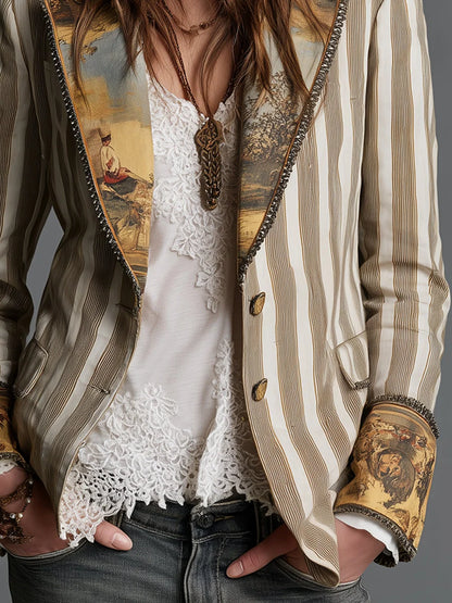 Women's Blazer Decorated Notched Lapels Tailored Fit Two-Button Front