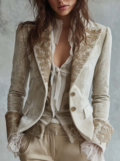 Women's Blazer Decorated Notched Lapels Tailored Fit Two-Button Front