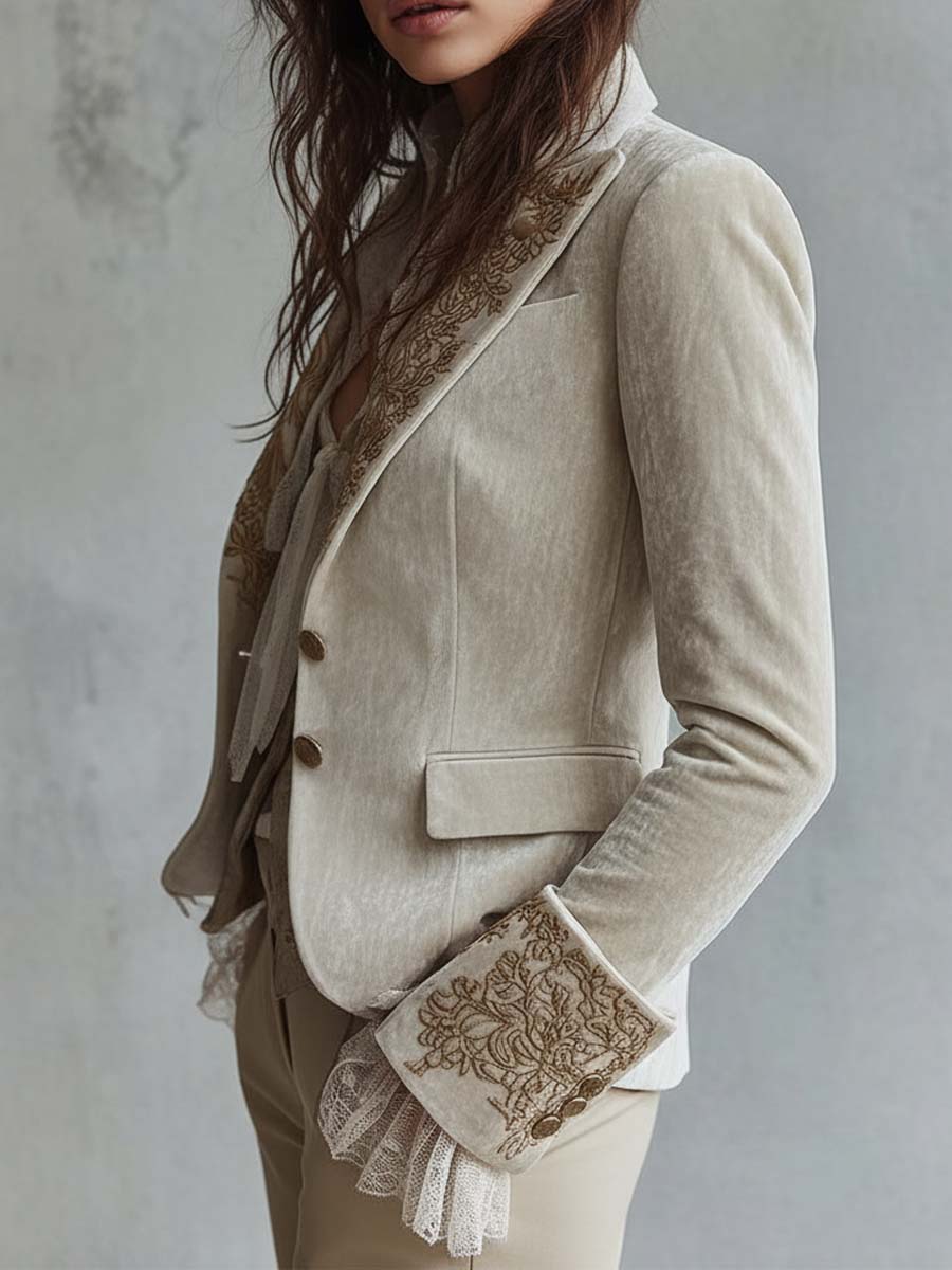 Women's Blazer Decorated Notched Lapels Tailored Fit Two-Button Front