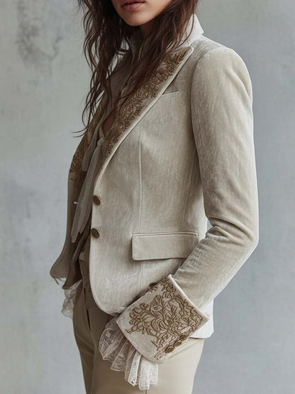 Women's Blazer Decorated Notched Lapels Tailored Fit Two-Button Front