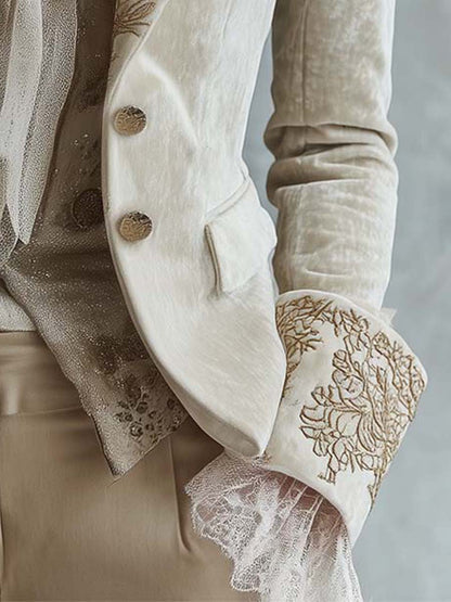 Women's Blazer Decorated Notched Lapels Tailored Fit Two-Button Front