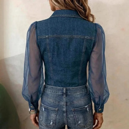 Women's Blouse Puff Sleeve Polyester Denim Loose Fit