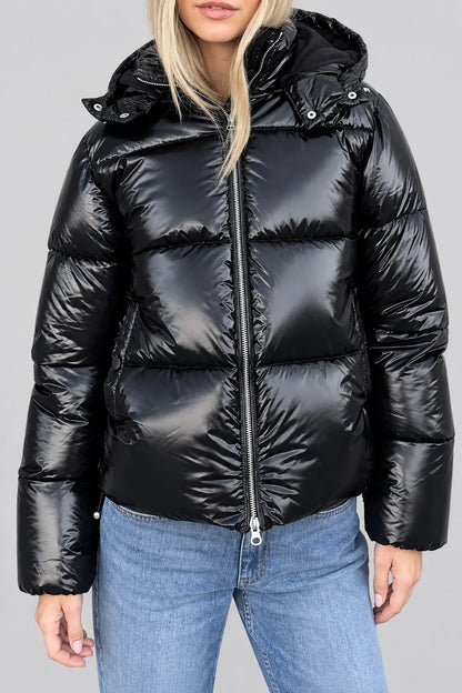 Women's Down Jacket Lightweight Adjustable Hood Glossy Finish