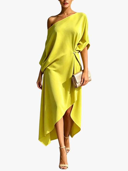 Women's Dress One-Shoulder High-Low Hem Gathered Waist