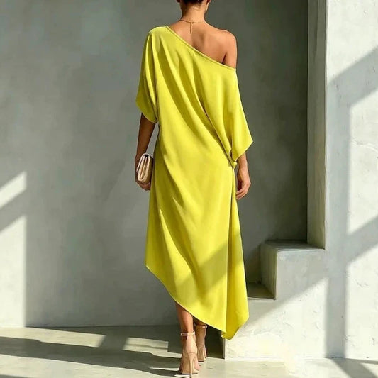 Women's Dress One-Shoulder High-Low Hem Gathered Waist