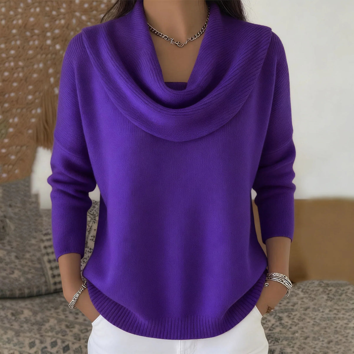 Women's Knit Sweater Thick Warm Loose Fit Long Sleeve Pullover