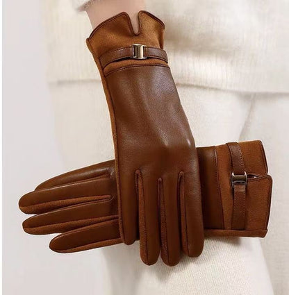 Women's Leather Gloves Touchscreen Compatible Buckle Detail