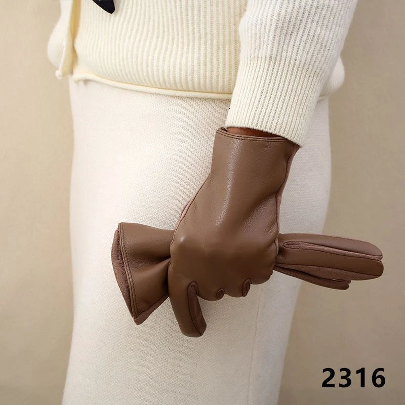 Women's Leather Gloves Touchscreen Compatible Buckle Detail