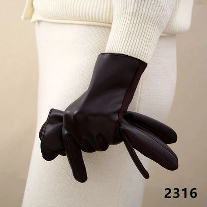 Women's Leather Gloves Touchscreen Compatible Buckle Detail