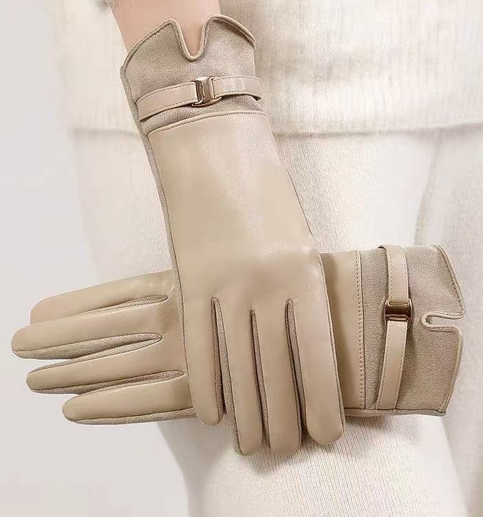Women's Leather Gloves Touchscreen Compatible Buckle Detail