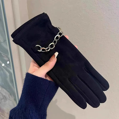 Women's Leather Gloves Touchscreen Compatible Buckle Detail