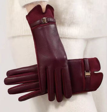 Women's Leather Gloves Touchscreen Compatible Buckle Detail